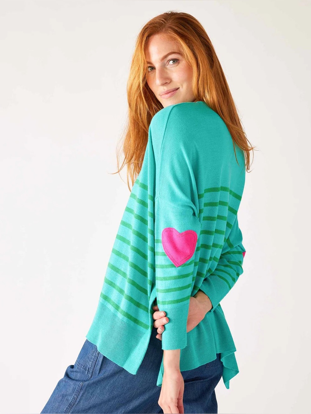 Mersea Turquoise Jade Stripe Sweater Heart‎ elbow Patch